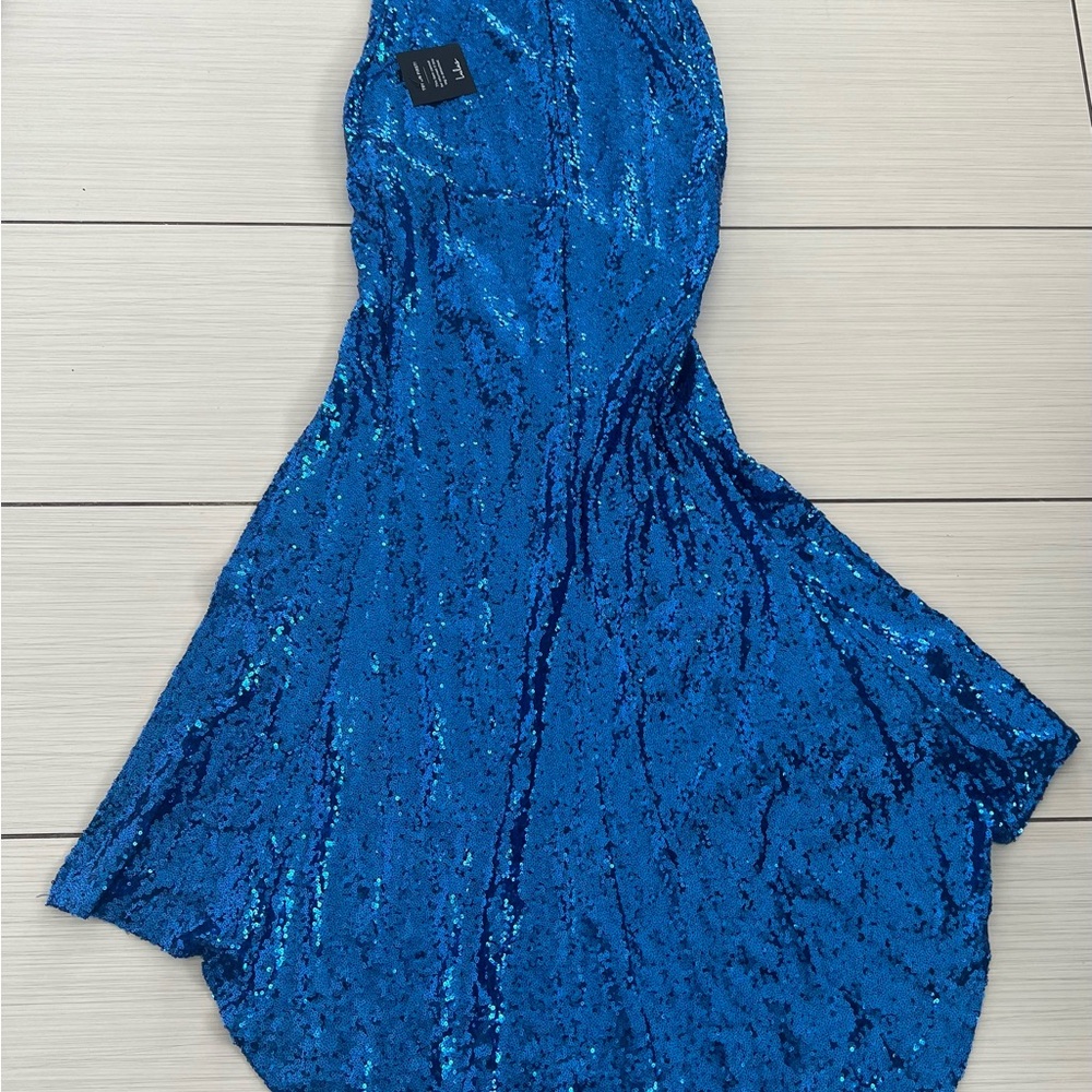 Lulu's Blue Sequin Prom Dress - Picture 3 of 5